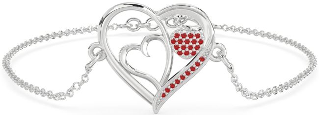Ruby Platinum Heart Chain Bracelet