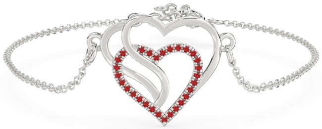 Ruby Silver Heart Interlock Chain Bracelet