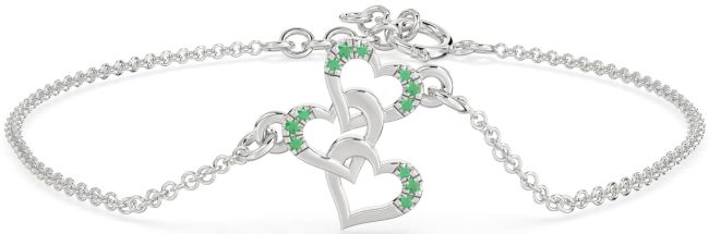 Emerald Platinum Heart Interlock Chain Bracelet