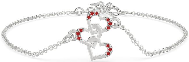 Ruby Platinum Heart Interlock Chain Bracelet