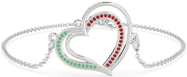 Emerald & Ruby Platinum Heart Chain Bracelet