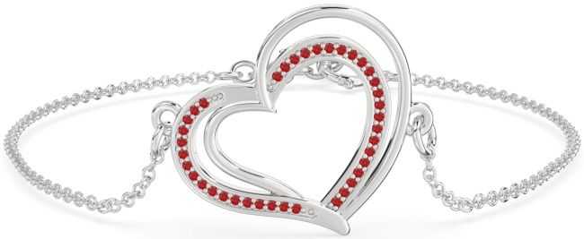 Ruby Platinum Heart Chain Bracelet
