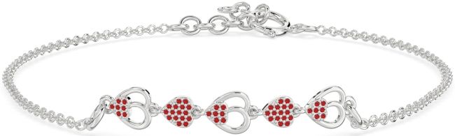 Ruby Platinum Heart Chain Bracelet