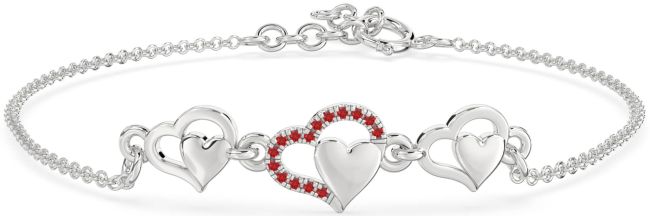 Ruby Silver Heart Chain Bracelet