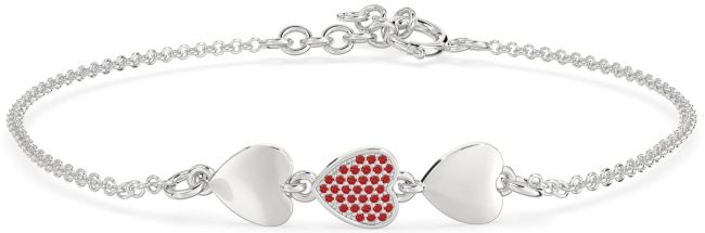 Ruby Silver Heart Chain Bracelet