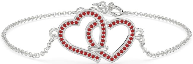 Ruby Platinum Heart Interlock Chain Bracelet