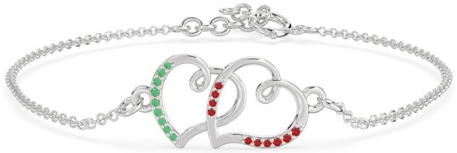 Emerald & Ruby Platinum Heart Chain Bracelet
