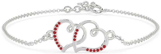 Ruby Platinum Heart Chain Bracelet