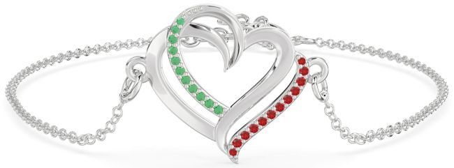Emerald & Ruby Platinum Heart Chain Bracelet