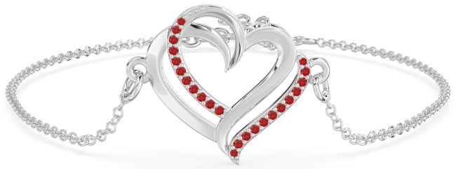 Ruby Platinum Heart Chain Bracelet