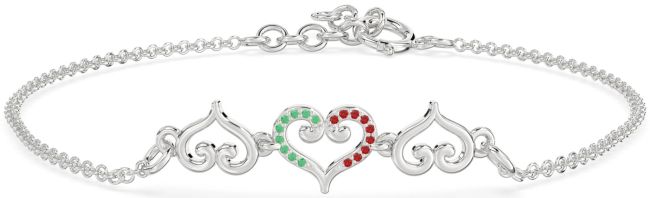 Emerald & Ruby Platinum Heart Chain Bracelet