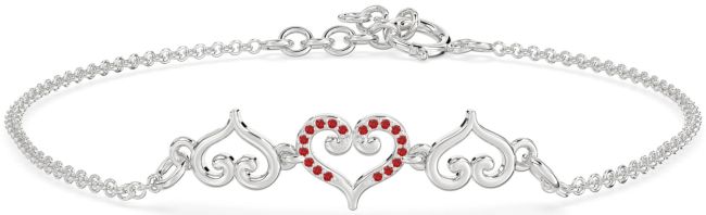 Ruby Platinum Heart Chain Bracelet