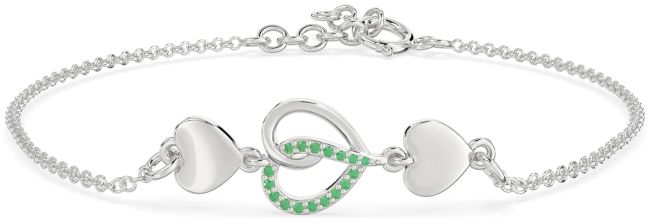 Emerald Silver Heart Chain Bracelet
