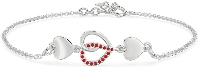 Ruby Silver Heart Chain Bracelet