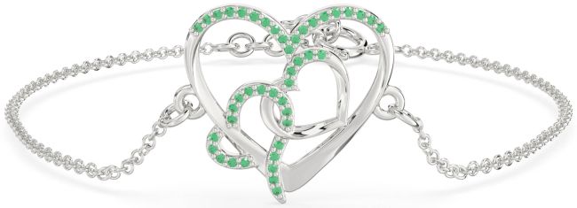 Emerald Platinum Heart Chain Bracelet