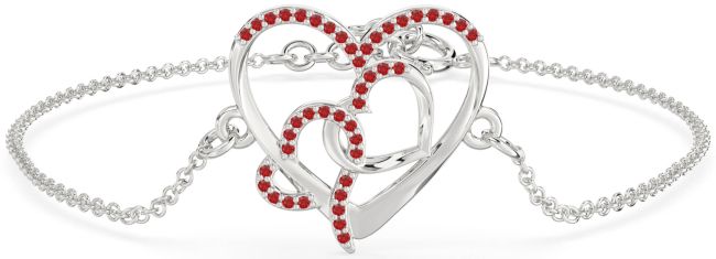 Ruby Platinum Heart Chain Bracelet