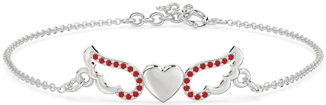 Ruby Platinum Heart Wings Chain Bracelet