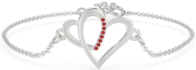 Ruby Silver Heart Chain Bracelet