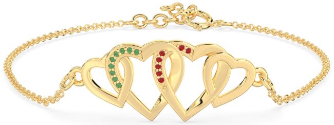 Emerald & Ruby Gold Heart Interlock Chain Bracelet