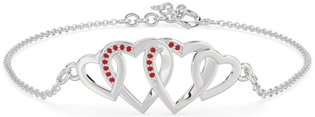 Ruby Silver Heart Interlock Chain Bracelet