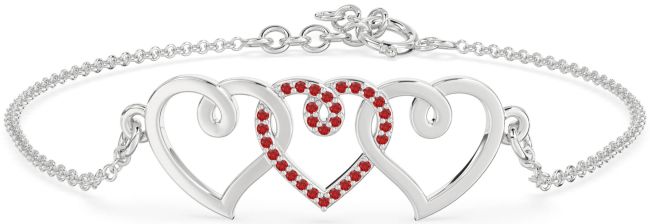 Ruby Silver Heart Chain Bracelet