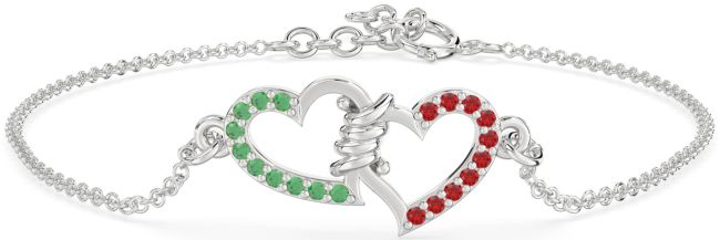 Emerald & Ruby Platinum Heart Chain Bracelet