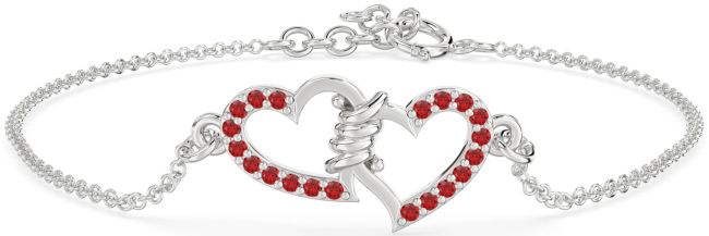 Ruby Platinum Heart Chain Bracelet