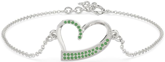 Emerald Silver Heart Chain Bracelet