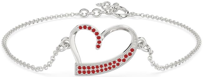 Ruby Silver Heart Chain Bracelet