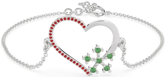 Emerald & Ruby Platinum Heart Chain Bracelet
