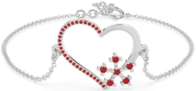 Ruby Silver Heart Chain Bracelet