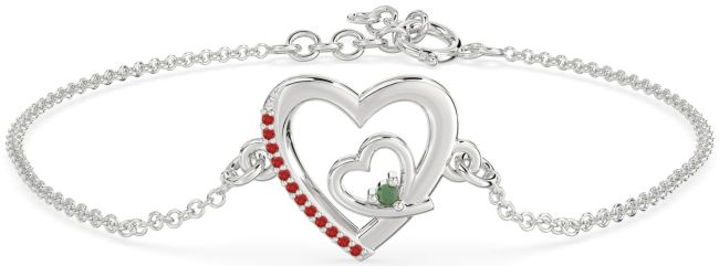 Emerald & Ruby Platinum Heart Chain Bracelet
