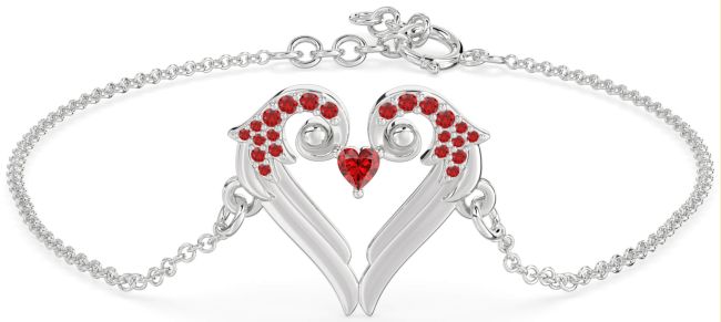 Ruby Silver Heart Swan Chain Bracelet