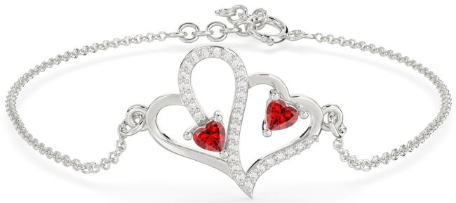 Diamond Ruby Silver Chain Bracelet