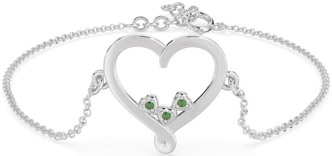 Emerald Platinum Heart Chain Bracelet