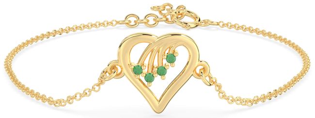 Emerald Gold Heart Chain Bracelet