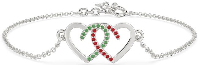 Emerald & Ruby Platinum Heart Interlock Chain Bracelet