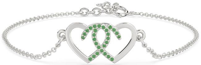 Emerald Platinum Heart Interlock Chain Bracelet