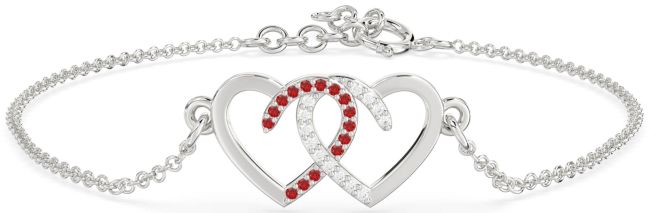 Diamond & Ruby Platinum Heart Interlock Chain Bracelet