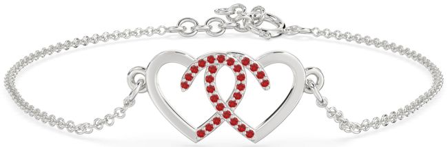 Ruby Platinum Heart Interlock Chain Bracelet