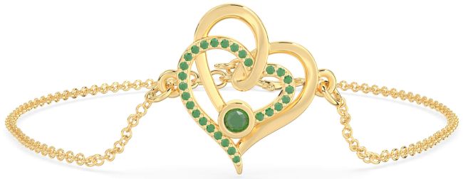 Emerald Gold Silver Heart Interlock Chain Bracelet