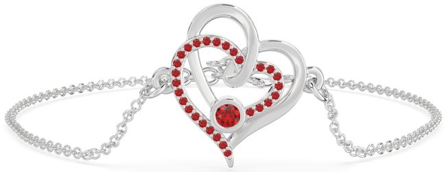 Ruby Silver Heart Interlock Chain Bracelet