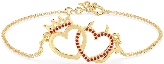 Ruby Gold Heart Interlock Crown Chain Bracelet