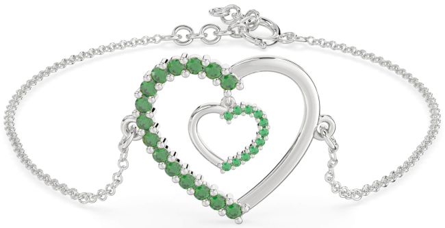 Emerald Platinum Heart Chain Bracelet