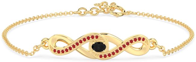 Black Diamond & Ruby Gold Infinity Interlock Chain Bracelet