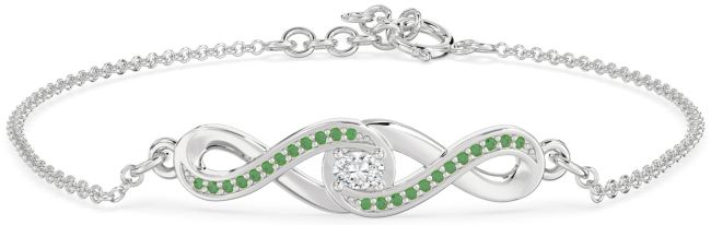 Emerald & Diamond Platinum Infinity Interlock Chain Bracelet