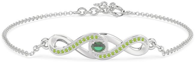Emerald & Peridot Platinum Infinity Interlock Chain Bracelet