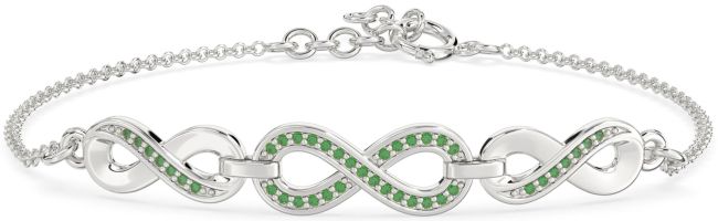 Emerald Silver Infinity Chain Bracelet
