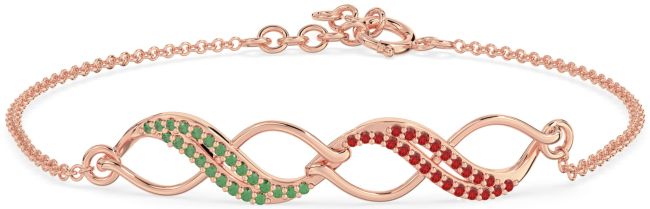 Emerald & Ruby Rose Gold Silver Infinity Chain Bracelet