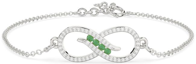 Diamond Emerald Silver Infinity Chain Bracelet